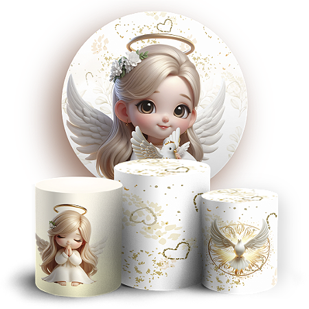 Capas Painel Redondo e Trio Cilindro Sublimado - Anjos Batismo