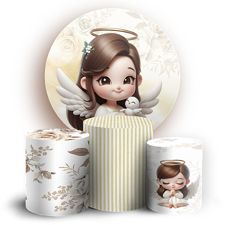 Capas Painel Redondo e Trio Cilindro Sublimado - Anjos Batismo