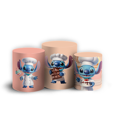 Capas Trio Cilindro Sublimado Vest Facil - Stitch Confeitaria