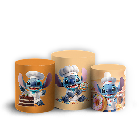 Capas Trio Cilindro Sublimado Vest Facil - Stitch Confeitaria