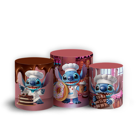 Capas Trio Cilindro Sublimado Vest Facil - Stitch Confeitaria