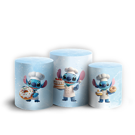 Capas Trio Cilindro Sublimado Vest Facil - Stitch Confeitaria