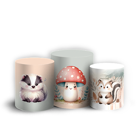 Capas Trio Cilindro Sublimado Vest Facil - Animais Bosque Encantado