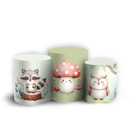 Capas Trio Cilindro Sublimado Vest Facil - Animais Bosque Encantado