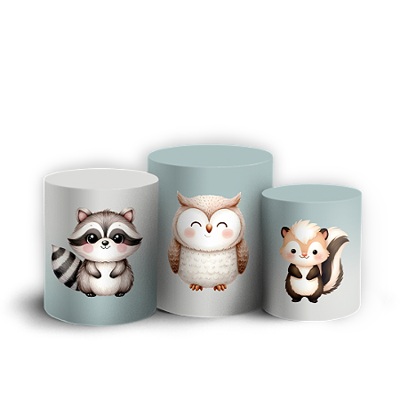 Capas Trio Cilindro Sublimado Vest Facil - Animais Bosque Encantado