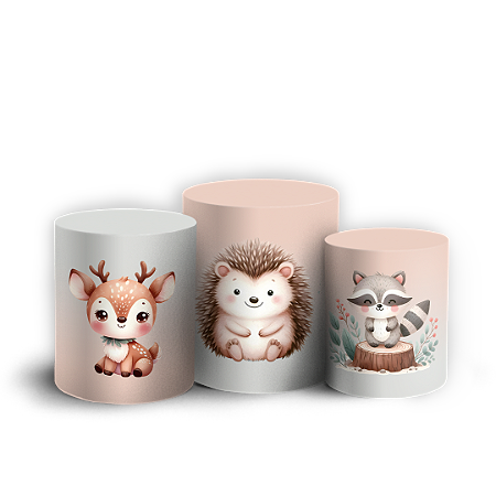 Capas Trio Cilindro Sublimado Vest Facil - Animais Bosque Encantado
