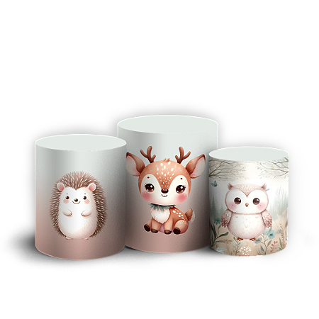 Capas Trio Cilindro Sublimado Vest Facil - Animais Bosque Encantado