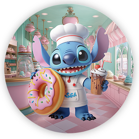 Capa Painel Redondo Sublimado - Stitch Confeitaria