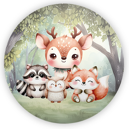 Capa Painel Redondo Sublimado - Animais Bosque Encantado