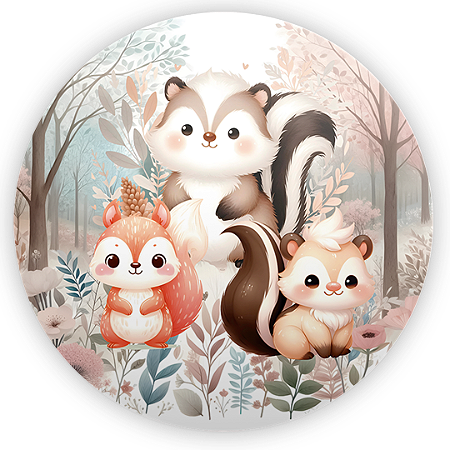 Capa Painel Redondo Sublimado - Animais Bosque Encantado