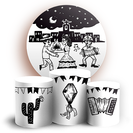 Capas Painel Redondo e Trio Cilindro Sublimado - Festa Junina