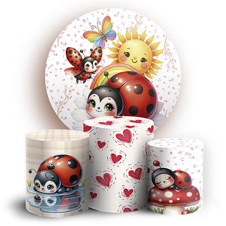 Capas Painel Redondo e Trio Cilindro Sublimado - Joaninha