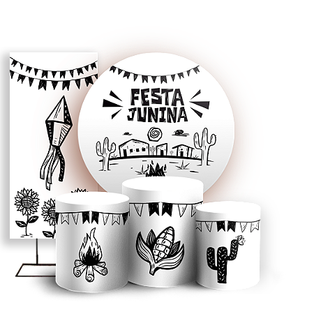 Capas Painel Redondo Trio Cilindro e Faixa Lateral Sublimado - Festa Junina