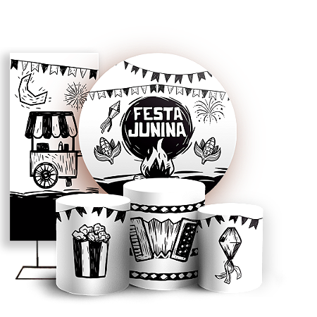 Capas Painel Redondo Trio Cilindro e Faixa Lateral Sublimado - Festa Junina