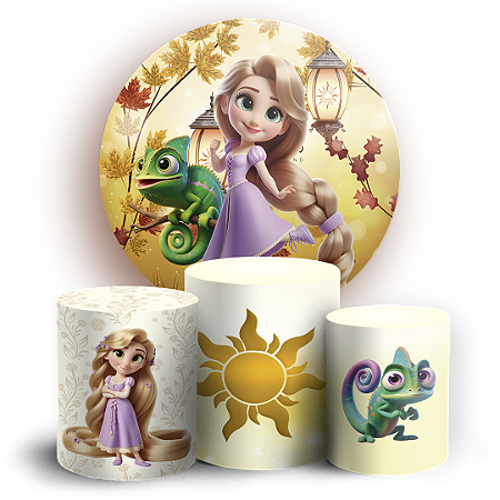 Capas Painel Redondo e Trio Cilindro Sublimado - Rapunzel