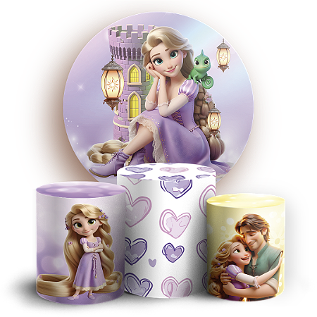 Capas Painel Redondo e Trio Cilindro Sublimado - Rapunzel
