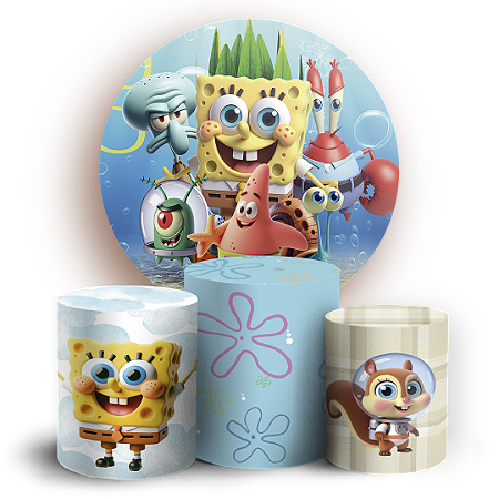 Capas Painel Redondo e Trio Cilindro Sublimado - Bob Esponja