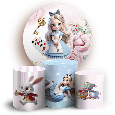 Capas Painel Redondo e Trio Cilindro Sublimado - Alice