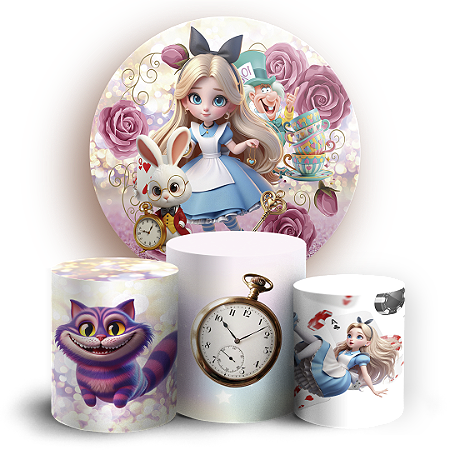 Capas Painel Redondo e Trio Cilindro Sublimado - Alice