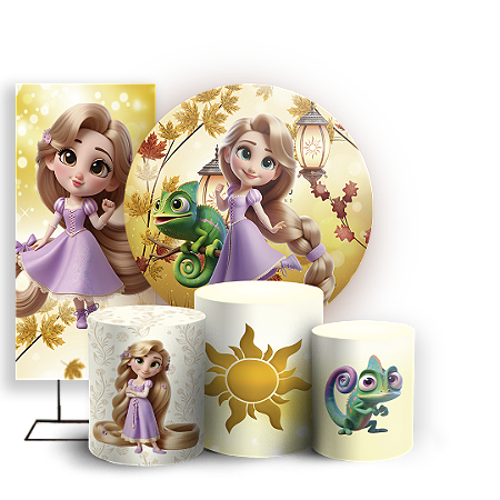 Capas Painel Redondo Trio Cilindro e Faixa Lateral Sublimado - Rapunzel