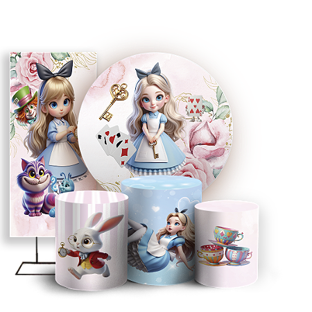 Capas Painel Redondo Trio Cilindro e Faixa Lateral Sublimado - Alice