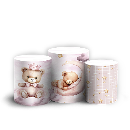 Capas Trio Cilindro Sublimado Vest Facil - Ursinho Rosa