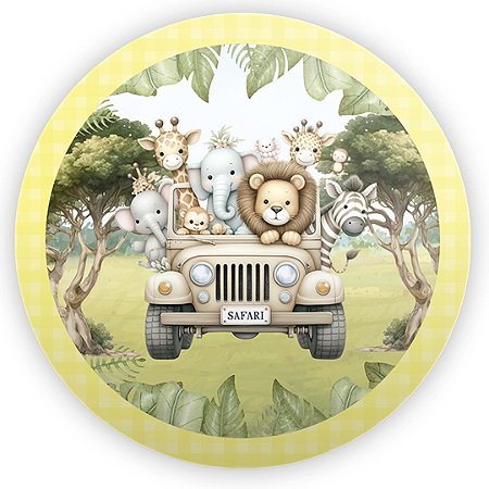 Capa Painel Redondo Sublimado - Safari Xadrez Amarelo