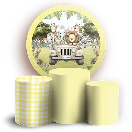Capas Painel Redondo e Trio Cilindro Sublimado - Safari Xadrez Amarelo