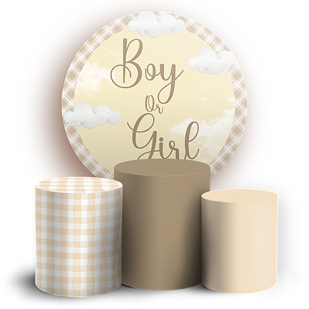 Capas Painel Redondo e Trio Cilindro Sublimado - Chá Revelação Girl or Boy