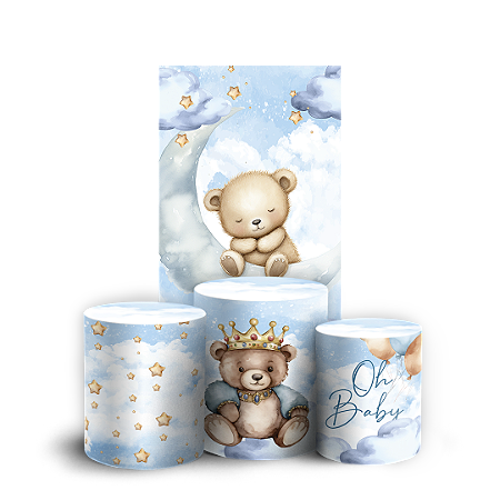 Capas Faixa Lateral e Trio Cilindro Sublimado Vest Facil - Ursinho Azul