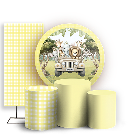 Capas Painel Redondo Trio Cilindro e Faixa Lateral Sublimado - Safari Xadrez Amarelo
