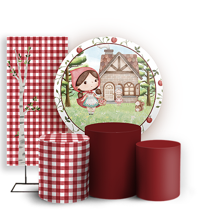 Capas Painel Redondo Trio Cilindro e Faixa Lateral Sublimado - Chapeuzinho Vermelho