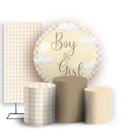 Capas Painel Redondo Trio Cilindro e Faixa Lateral Sublimado - Chá Revelação Girl or Boy