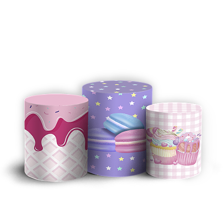 Capas Trio Cilindro Sublimado Vest Facil - Menina Confeitaria Doces