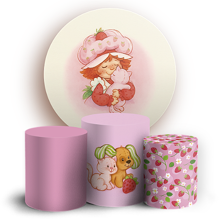 Capas Painel Redondo e Trio Cilindro Sublimado - Moranguinho