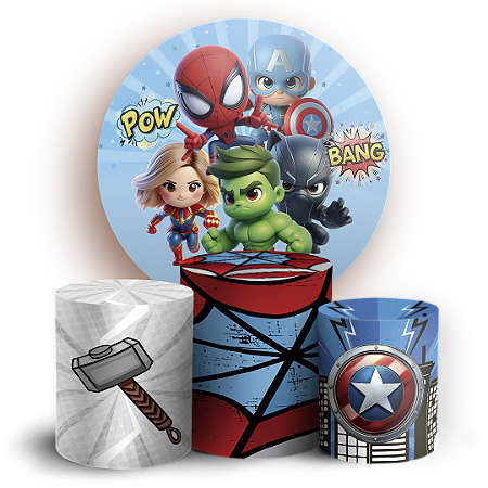 Capas Painel Redondo e Trio Cilindro Sublimado - Herois Vingadores