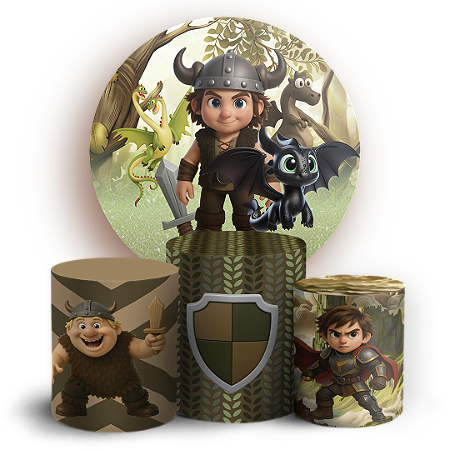 Capas Painel Redondo e Trio Cilindro Sublimado - Como Treinar Seu Dragão