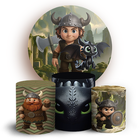 Capas Painel Redondo e Trio Cilindro Sublimado - Como Treinar Seu Dragão