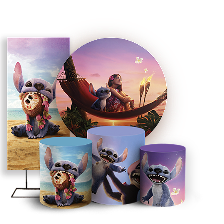 Capas Painel Redondo Trio Cilindro e Faixa Lateral Sublimado - Lilo Stitch