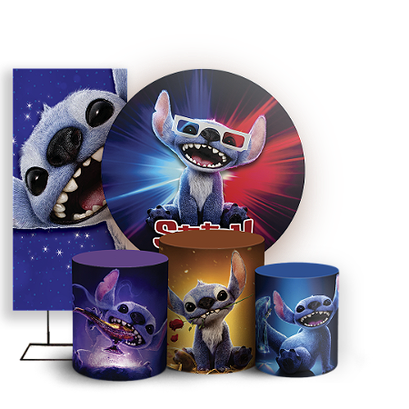Capas Painel Redondo Trio Cilindro e Faixa Lateral Sublimado - Lilo Stitch