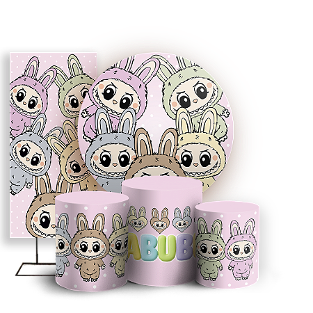 Capas Painel Redondo Trio Cilindro e Faixa Lateral Sublimado - Labubu