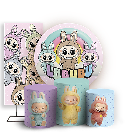 Capas Painel Redondo Trio Cilindro e Faixa Lateral Sublimado - Labubu