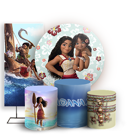 Capas Painel Redondo Trio Cilindro e Faixa Lateral Sublimado - Moana