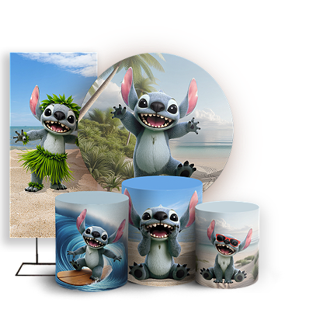 Capas Painel Redondo Trio Cilindro e Faixa Lateral Sublimado - Lilo Stitch