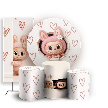 Capas Painel Redondo Trio Cilindro e Faixa Lateral Sublimado - Labubu