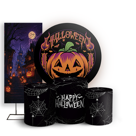 Capas Painel Redondo Trio Cilindro e Faixa Lateral Sublimado - Halloween