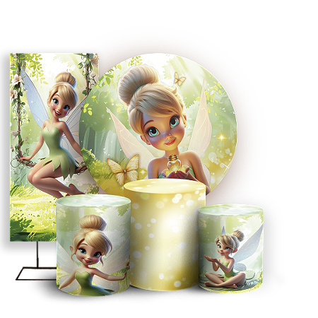Capas Painel Redondo Trio Cilindro e Faixa Lateral Sublimado - Sininho Tinkerbell