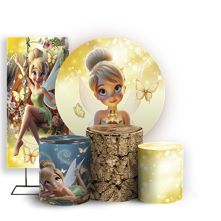 Capas Painel Redondo Trio Cilindro e Faixa Lateral Sublimado - Sininho Tinkerbell