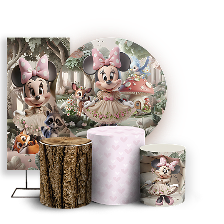 Capas Painel Redondo Trio Cilindro e Faixa Lateral Sublimado - Minnie Bosque