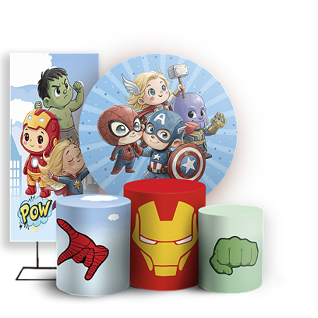 Capas Painel Redondo Trio Cilindro e Faixa Lateral Sublimado - Herois Vingadores